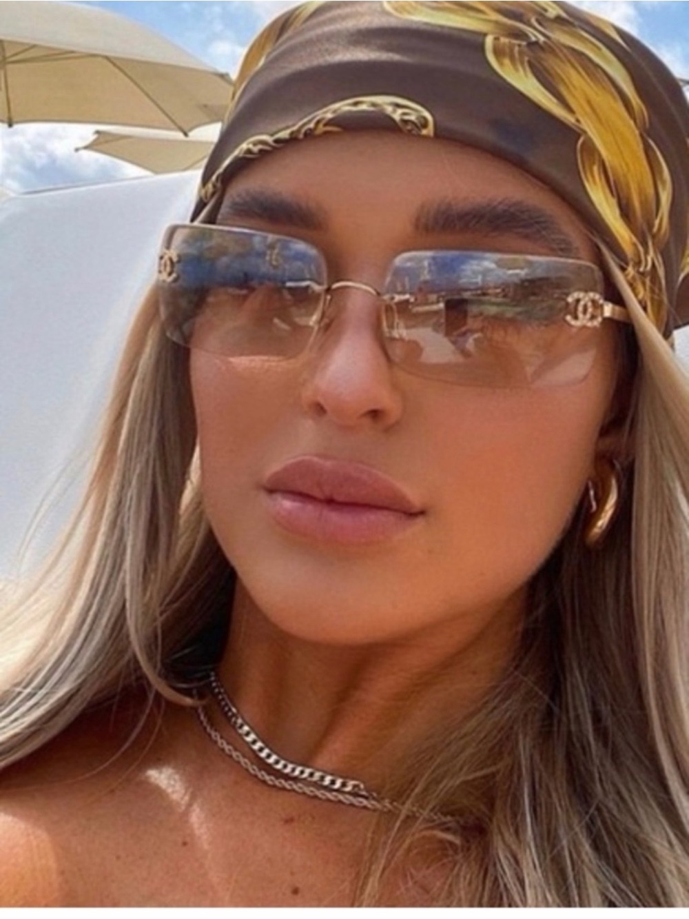 🔥 💎Vintage Chanel 4104-B Crystal CC Rimless Sunglasses - 4.8 stars condition